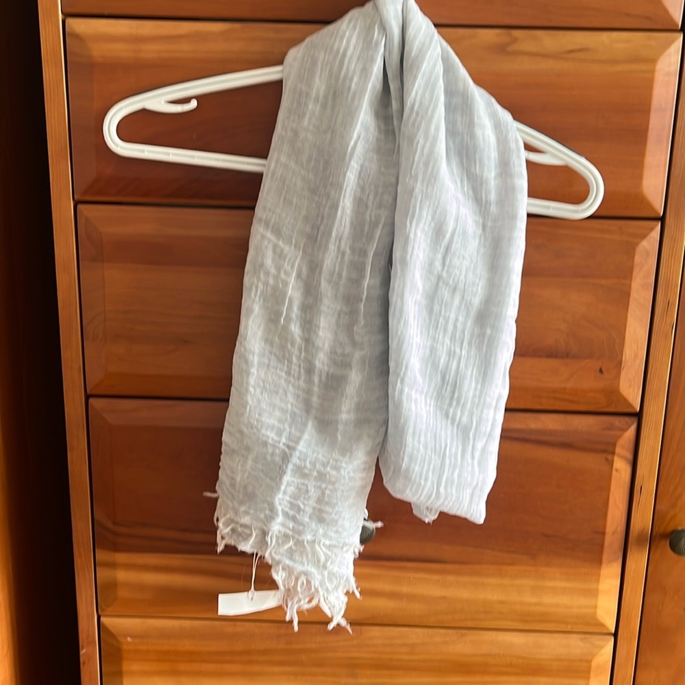 Eileen Fisher Textured Maltinto Wool Gauze Scarf Wrap - light blue, NWT